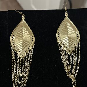 Gold Teardrop Fringe Dangle Earrings - Women's Jewelry